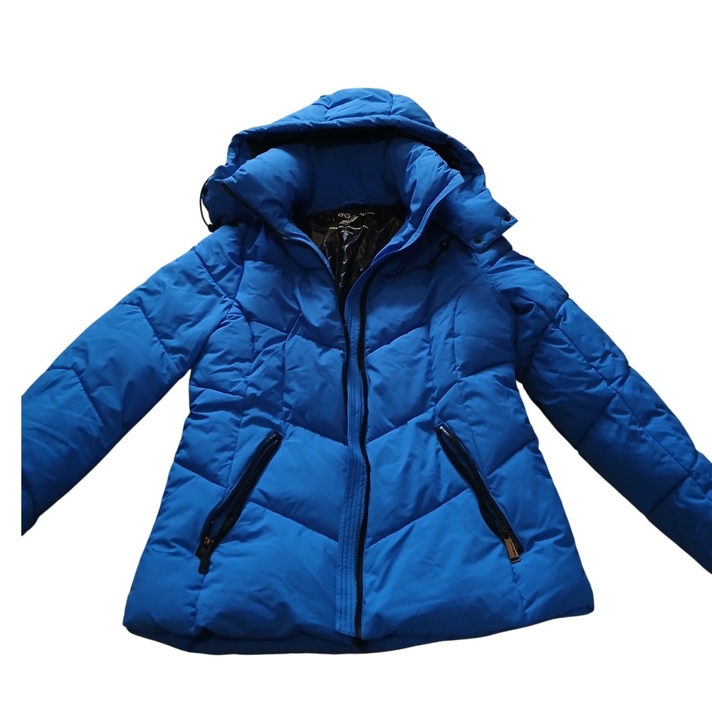 BCBG Generation Royal Blue Quilted Hooded Puffer Jacket Women Size S